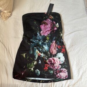 Floral Black Strapless Dress